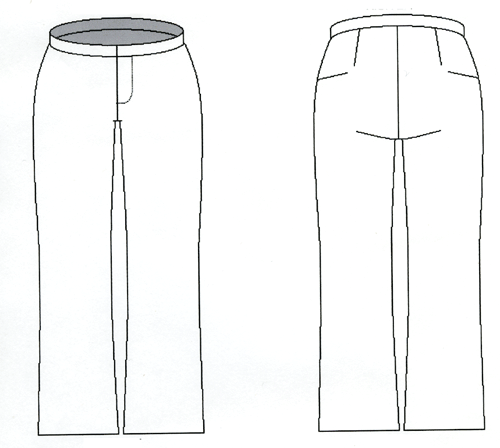 Pants with waistband front and back