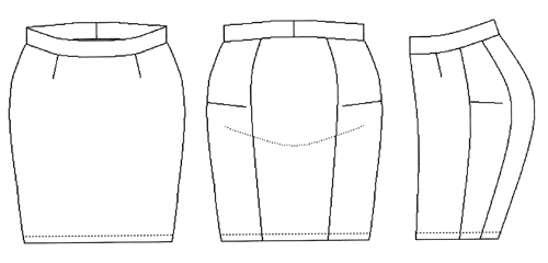 Skirt with waistband front, back and sideways