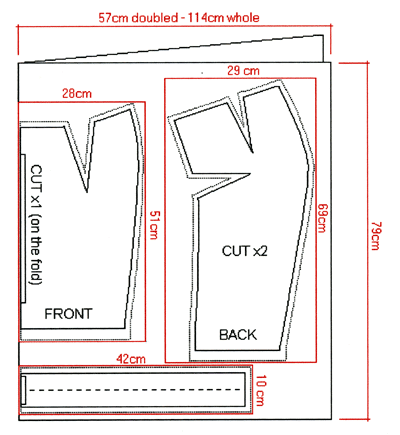 Medium size normal skirt pattern on 114 cm wide fabric