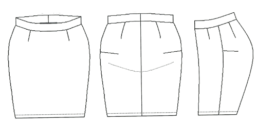 Skirt with waistband fron, back and sideways