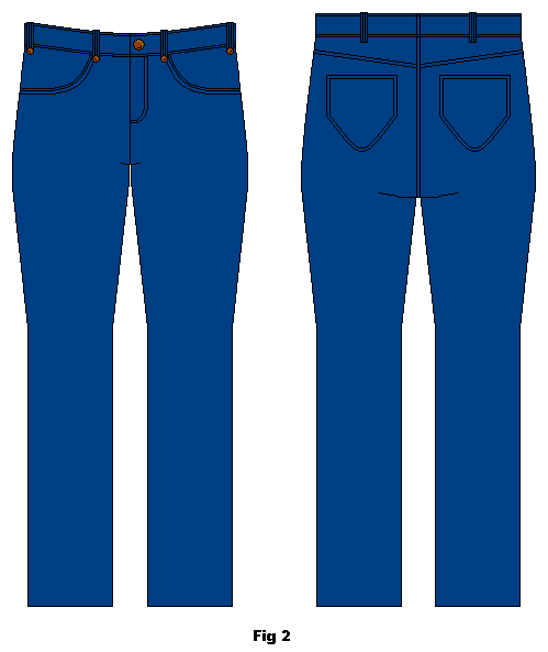 Front and back part of jeans unpicked at seams.