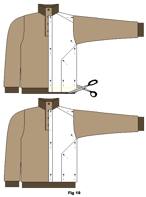 Trim off the bottom edge so it matches the bottom length of the jumper/sweater.