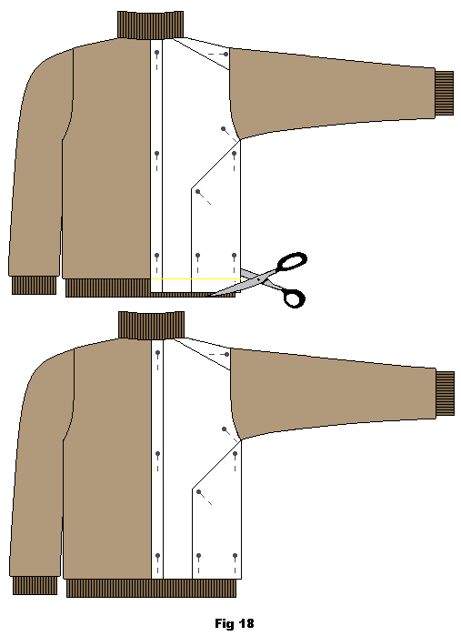 Trim off the bottom edge so it matches the bottom length of the jumper/sweater.
