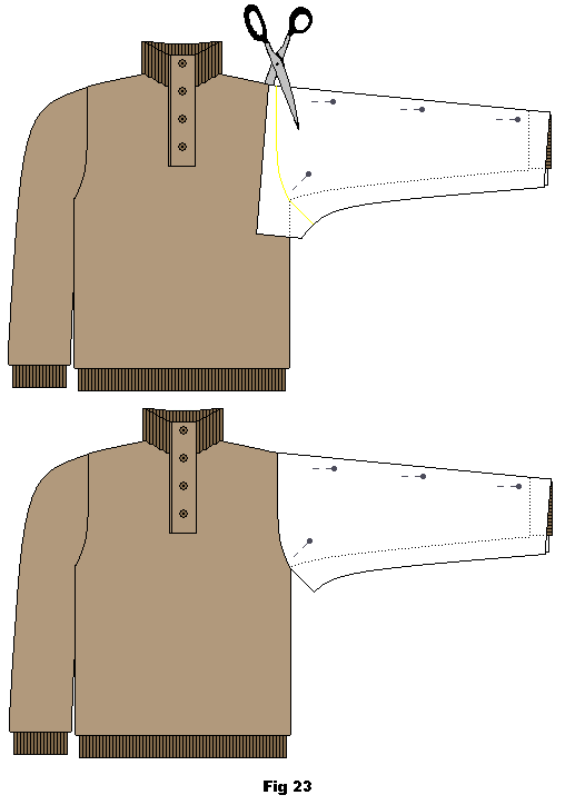 FRONT: Pin the cotton fabric under the arm on the sleeve and cut with scissors following the seam line of the arm hole.