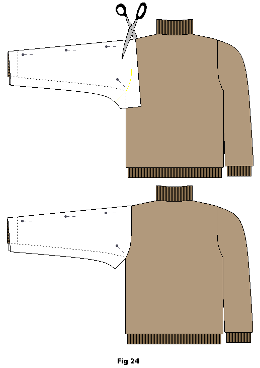 BACK: Pin the cotton fabric under the arm on the sleeve and cut with scissors following the seam line of the arm hole.