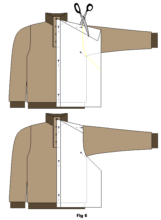 Pin the cotton fabric under the arm of the jumper/sweater and cut it the seam line of the arm hole.