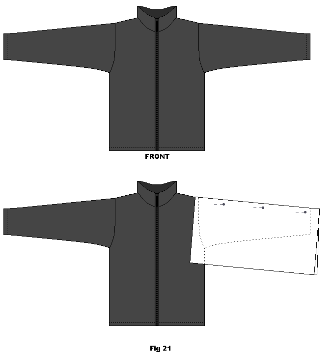 Place the cotton fabric with the fold line laying along the top center of the sleeve so that one side of the cotton fabric covers the ‘front’ side of the sleeve, and one side covers the ‘back’.