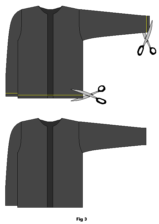 Remove the sleeve cuffs and the hem.
