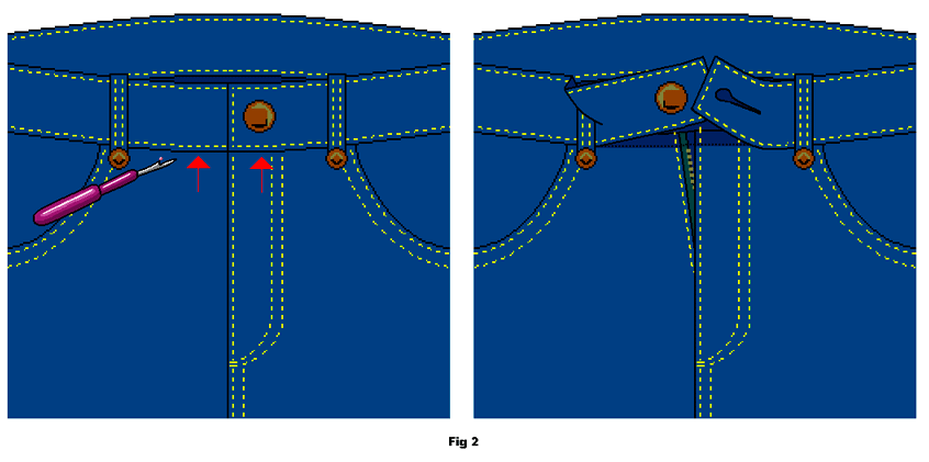 Unpick lower stitching of waistband to free top end of fly zip.
