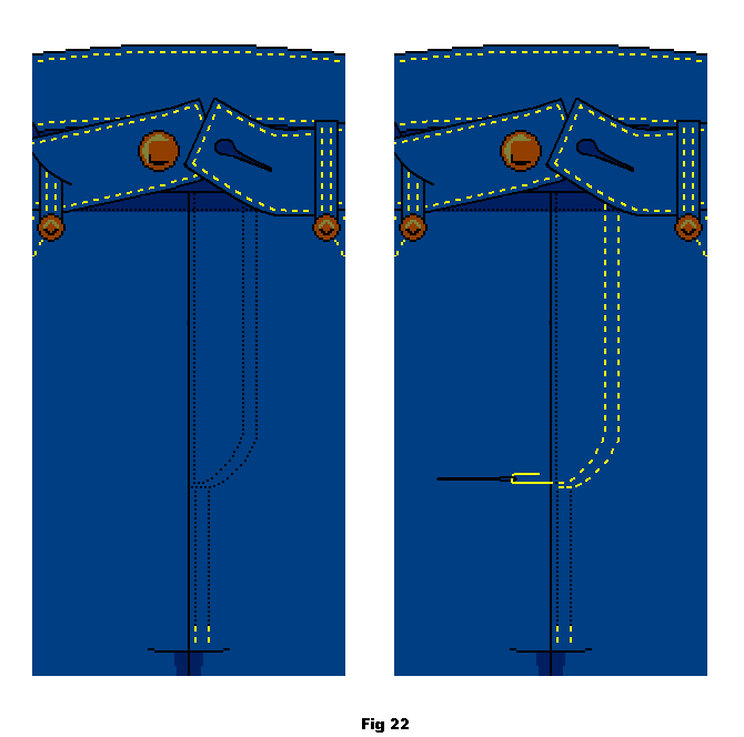 Hand sew the decorative top stitching, making sure you go through both the top layer of denim and the under layer of the facing.