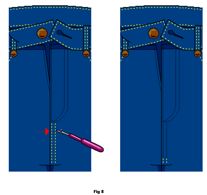 Pull out the stitching of the crotch seam and secure rest of seam according to wanted length of new fly.