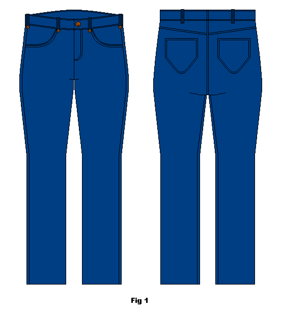 Jeans before adaptation, front and back sides