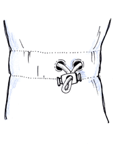 Drawstring sewn on inside of garment with holes lined with eylets