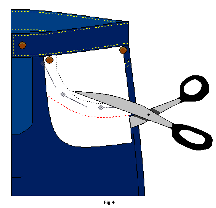 Turn the garment inside out and pin the pocket fabric together. Cut away the bottom section of the inner pocket.