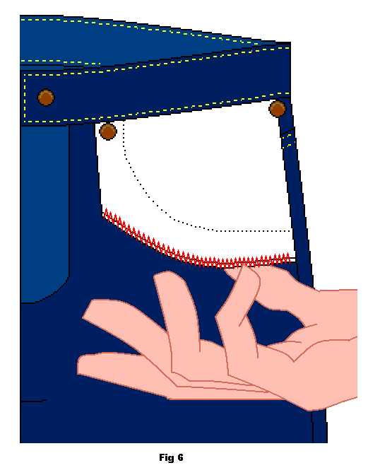 Use a small zig-zac stitch and sew the bottom of the pocket closed.