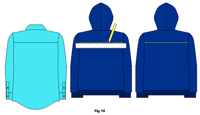 Adaptation done on a hooded garment using shirt with yoke as guide