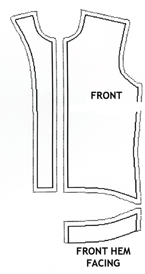 Front and front facing with seam allowance