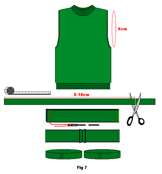 Measure, cut and join the strips until you have the required length of rib knit fabric